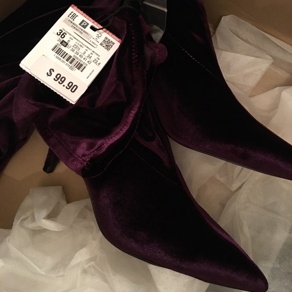 GORGEOUS NWT ZARA Over The Knee High Velvet Boots - Picture 6 of 8